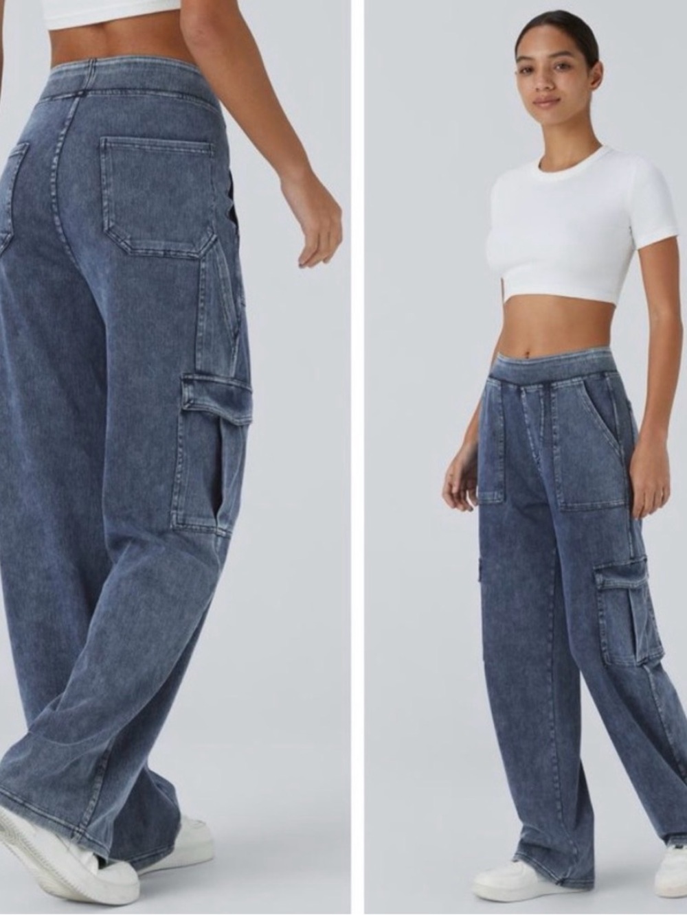 Halara Flex Mid Rise Multiple Pockets Straight Leg Stretchy Knit Cargo Jeans